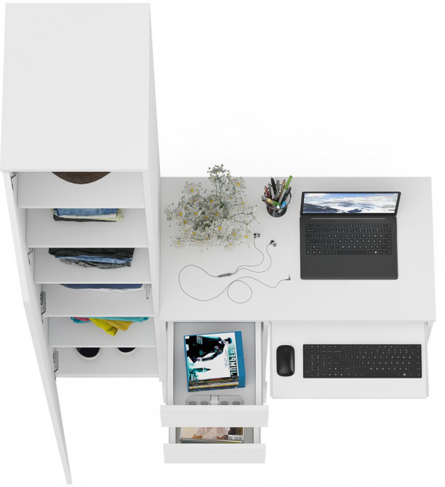 Мори компьютерный стол МС-6 левый + Пенал МШ400.1, белый