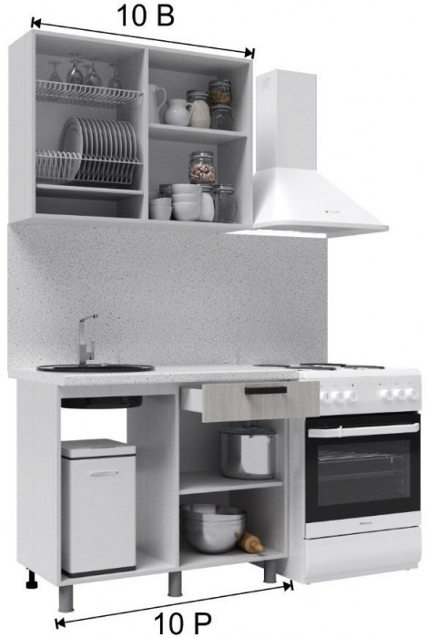 Кухонный гарнитур Танго 1,0м Дуб шале серебро/Дуб шале мореный