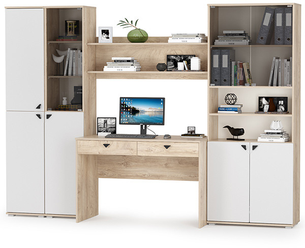 КР100 Бостон № 44, цвет дуб эндгрейн элегантный/фасады МДФ милк рикамо софт, 13.154+13.155+12.69+09.132+13.156, ШхГхВ 269,2х57,2х194,4 см., ун. сборка