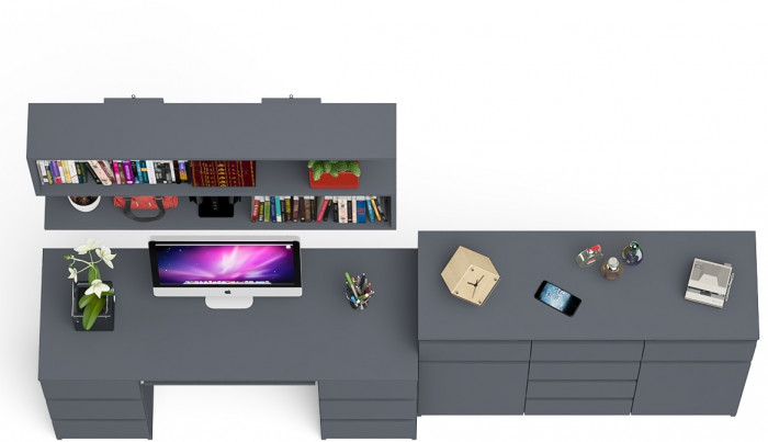 Мори компьютерный стол МС-2 + Комод МК1200.4 + Полка 1200, графит