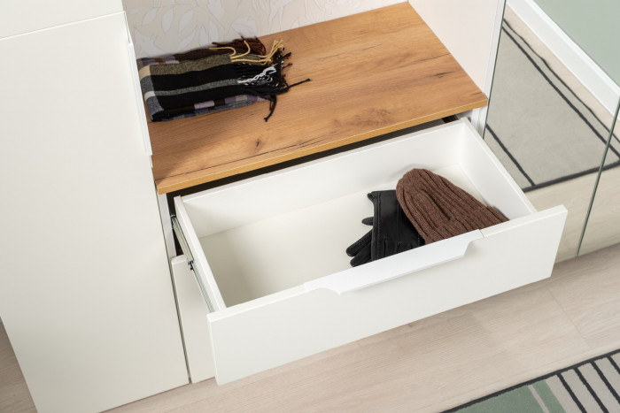 Октава Прихожая 15-123Н, белый шагрень/дуб крафт золотой/фасады МДФ белый шагрень