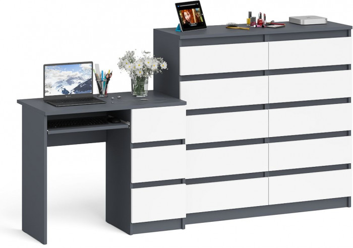 Мори Стол компьютерный МС-6 правый + Комод МК1200.10, цвет графит/белый, ШхГхВ 210,4х50х115 см., выдвижные ящики справа, НЕ универсальная сборка