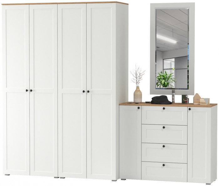 Остин Прихожая 26, цвет белый шагрень/дуб крафт золотой, ШхГхВ 280х54,3х229,6 см., универсальная сборка