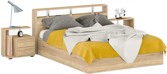 Камелия Кровать 1600 + две тумбы, дуб сонома