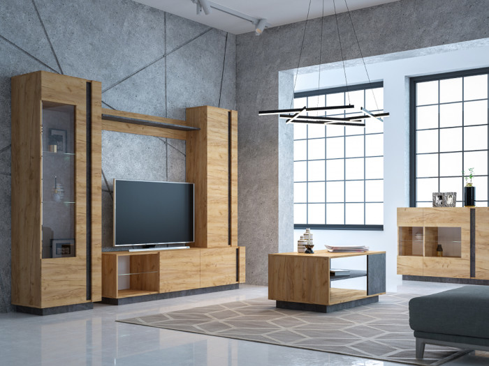 Арчи Шкаф-витрина 03.263, дуб крафт золотой/камень тёмный