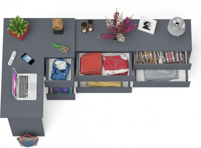 Мори компьютерный стол МС-16 правый + Комод МК1380.6, графит