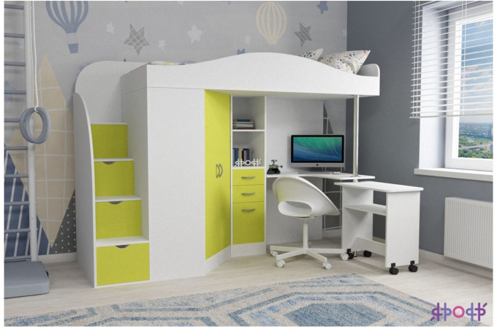 Кровать-чердак Юниор 4 (Ясень Анкор Темный/Ирис)