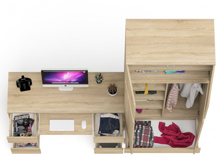 Мори Стол компьютерный МС-2 + Шкаф МШ900.1 + Антресоль МА900.1, цвет дуб сонома, ШхГхВ 225,8х50,4х234,2 см., универсальная сборка