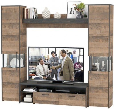 Трувор Гостиная 017, цвет дуб гранж песочный/интра, ШхГхВ 239,4х45,4х210 см., универсальная сборка