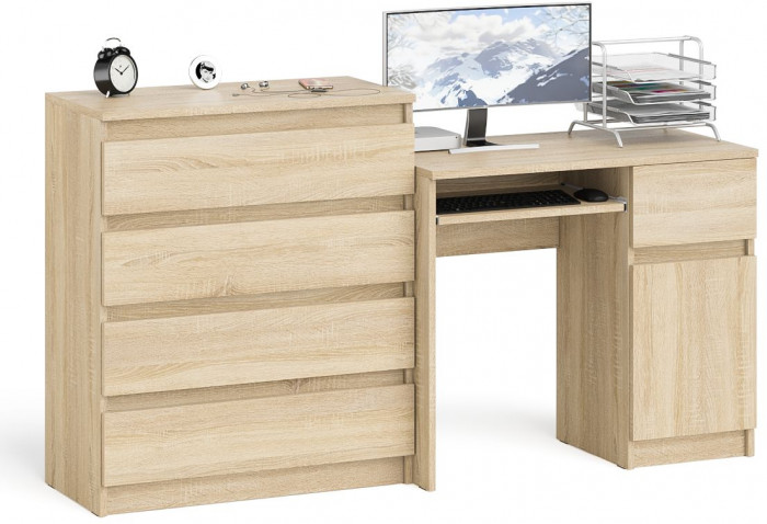 Мори Стол компьютерный МС-1 правый + Комод МК800.4, цвет дуб сонома, ШхГхВ 170,4х50х94 см., выдвижной ящик справа, НЕ универсальная сборка