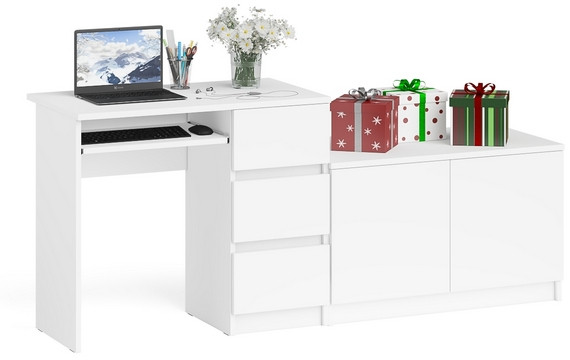 Мори компьютерный стол МС-6 правый + Тумба МА900.1, белый
