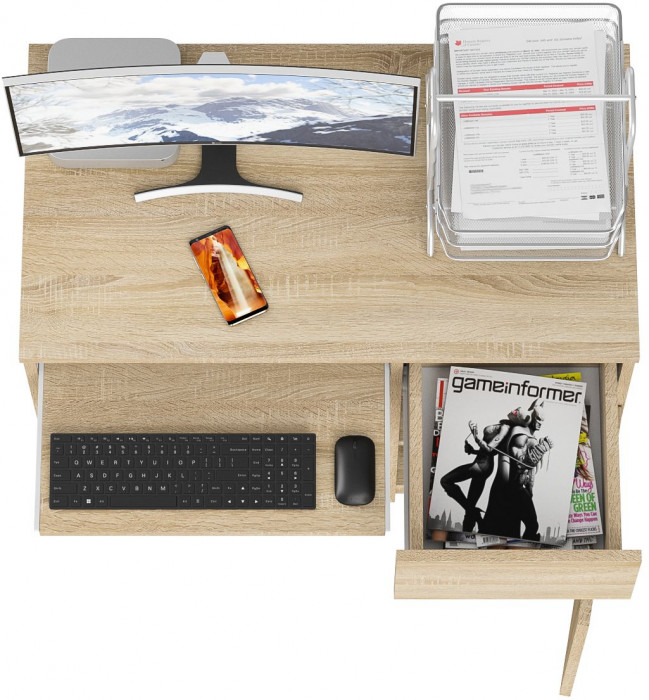 Мори Стол компьютерный МС-1 правый, цвет дуб сонома, ШхГхВ 90х50х76,6 см., выдвижной ящик справа, НЕ универсальная сборка