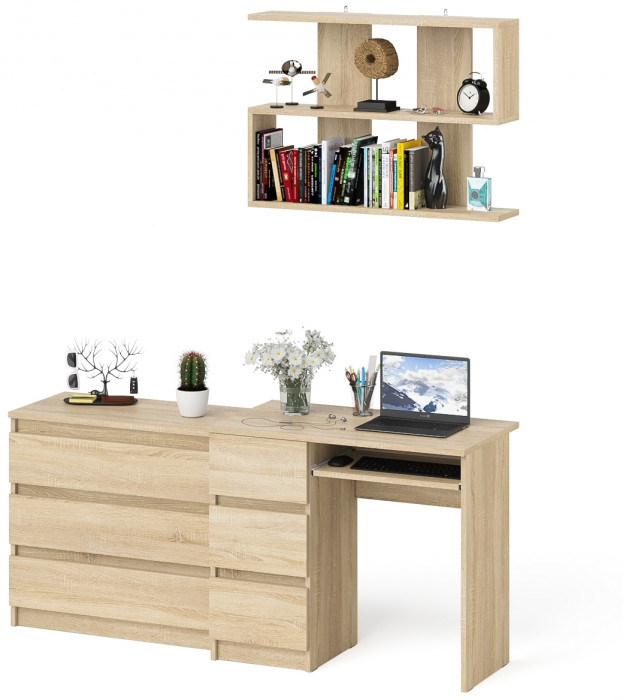 Мори Стол компьютерный МС-6 левый + Комод МК800.1 + Полка 900, цвет дуб сонома, ШхГхВ 170,4х50х209,6 см., НЕ универсальная сборка