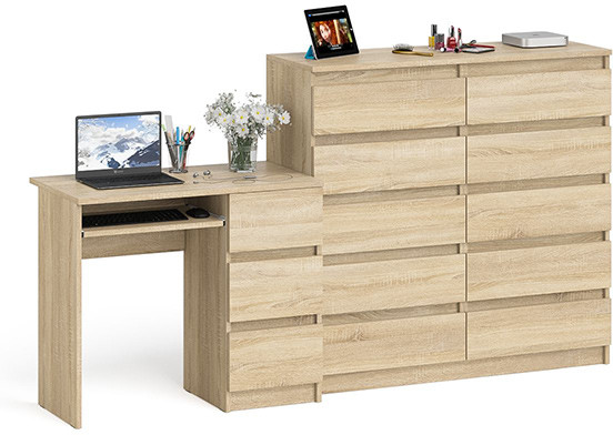 Мори Стол компьютерный МС-6 правый + Комод МК1200.10, цвет дуб сонома, ШхГхВ 210,4х50х115 см., выдвижные ящики справа, НЕ универсальная сборка