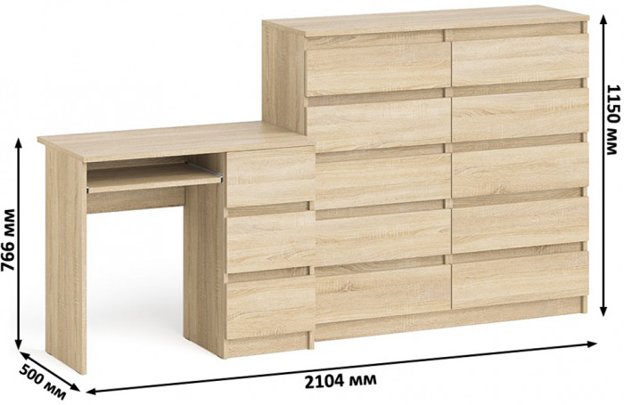 Мори Стол компьютерный МС-6 правый + Комод МК1200.10, цвет дуб сонома, ШхГхВ 210,4х50х115 см., выдвижные ящики справа, НЕ универсальная сборка