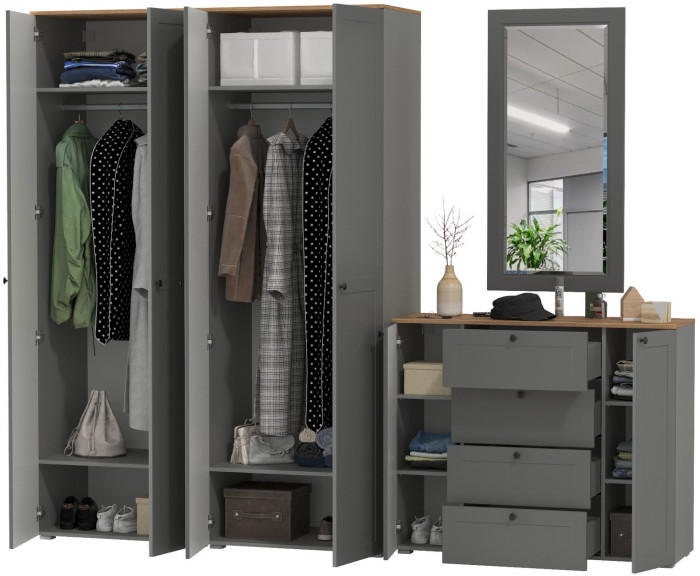Остин Прихожая 26, цвет серый графит/дуб крафт золотой, ШхГхВ 280х54,3х229,6 см., универсальная сборка
