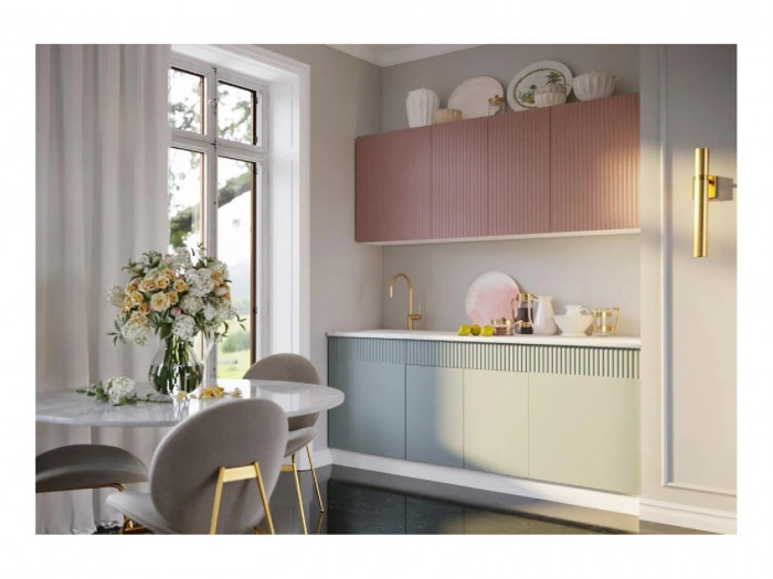 Кухня МДФ Оливия 2000 Белый снег софт / Графит софт, Антарес