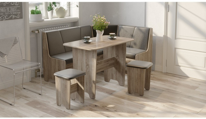 Техас Кухонный уголок Исп.1 (Дуб Сонома/Экокожа бежевая)