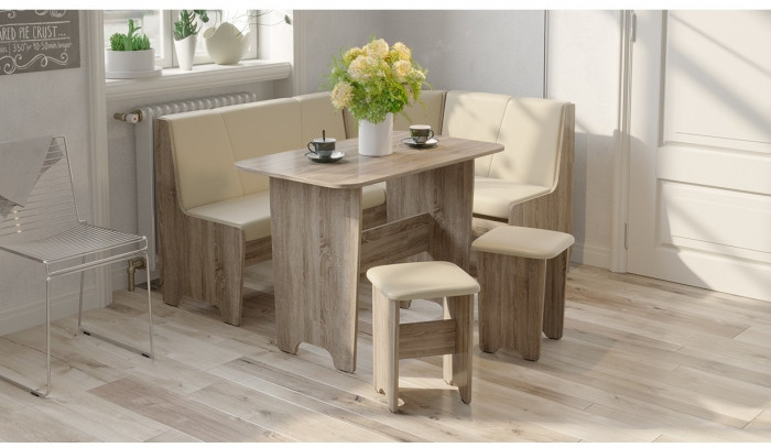 Техас Кухонный уголок Исп.1 (Дуб Сонома/Экокожа бежевая)