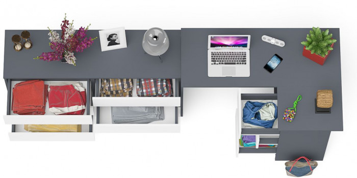 Мори компьютерный стол МС-16 правый + Комод МК1380.6, графит/белый