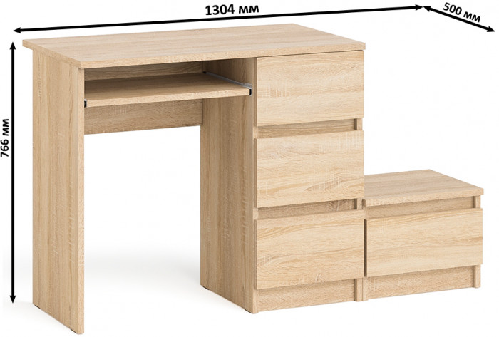 Мори компьютерный стол МС-6 правый + Тумба ТМП400.1, дуб сонома