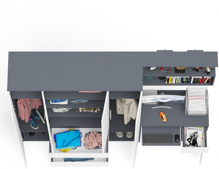 Мори компьютерный стол МС-1 правый + Шкаф МШ1600.1 + Полка 900, графит/белый