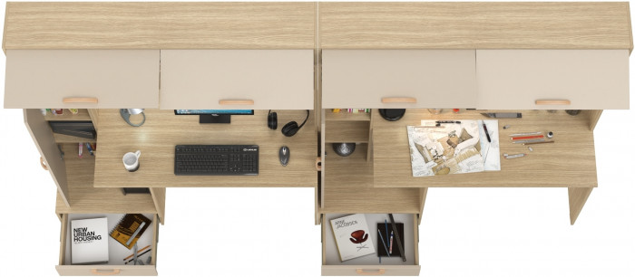 Лайт Стол письменный 03.243Н + Лайт Стол письменный 03.243Н, цвет плэйн/сатин, ШхГхВ 300,4х57,3х179,9 см., НЕ универсальная сборка