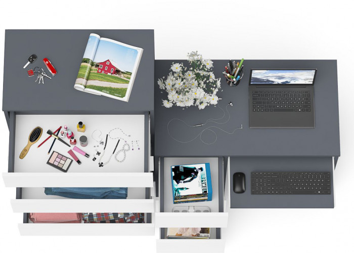 Мори компьютерный стол МС-6 левый + Комод МК700.5, графит/белый