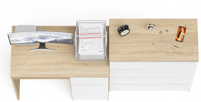 Мори Стол компьютерный МС-1 правый + Комод МК800.4, цвет дуб сонома/белый, ШхГхВ 170,4х50х94 см., выдвижной ящик справа, НЕ универсальная сборка