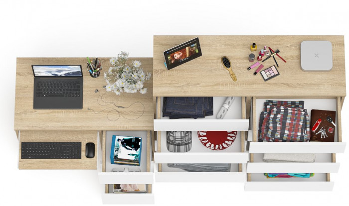 Мори Стол компьютерный МС-6 правый + Комод МК1200.10, цвет дуб сонома/белый, ШхГхВ 210,4х50х115 см., выдвижные ящики справа, НЕ универсальная сборка