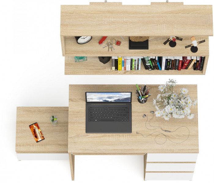 Мори Стол компьютерный МС-6 правый + Тумба ТМП400.1 + Полка 900, цвет дуб сонома/белый, ШхГхВ 130,4х50х209,6 см., НЕ универсальная сборка