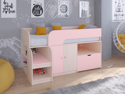 Кровать чердак Астра 9 V4 Дуб молочный/Розовый