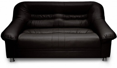 Диван кожаный черный, прямой 2-х местный, для дома, офиса, гостиной, кабинета Карелия
