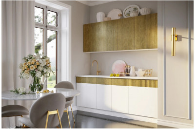 Кухня МДФ Оливия 2000 (Белый глянец / Голдэн Пэлас, Белый)