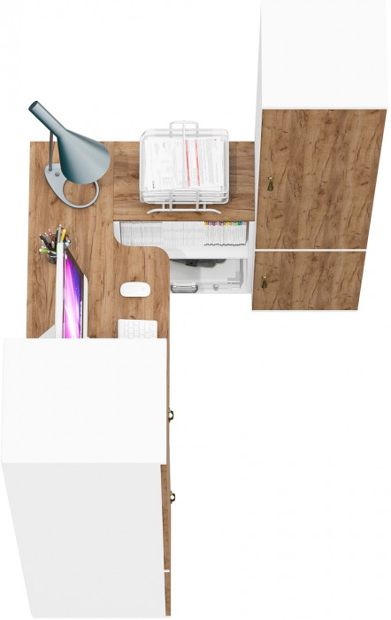 Лидер-8 Пенал МД 23Б + Стол + Пенал 22Б, белый шагрень/крафт золото