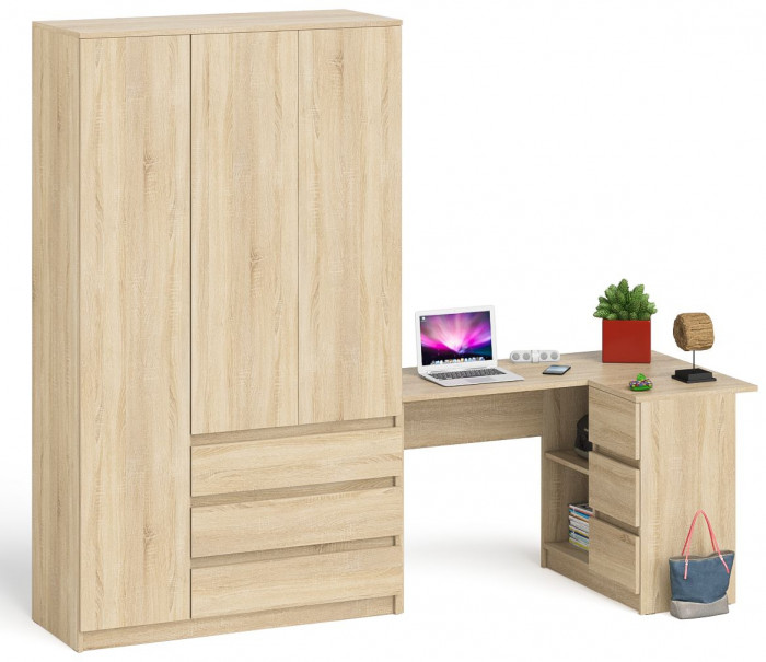 Мори компьютерный стол МС-16 правый + Шкаф МШ1200.1, дуб сонома
