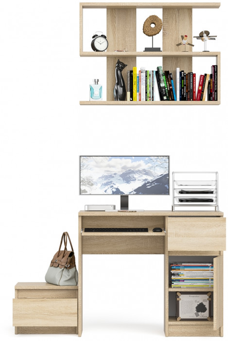 Мори Стол компьютерный МС-1 правый + Тумба ТМП400.1 + Полка 900, цвет дуб сонома, ШхГхВ 130,4х50х209,6 см., НЕ универсальная сборка