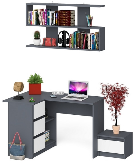 Мори Стол компьютерный МС-16 левый + Тумба ТМП400.1 + Полка 1200, цвет графит/белый, ШхГхВ 164,8х84,9х209,6 см., НЕ универсальная сборка