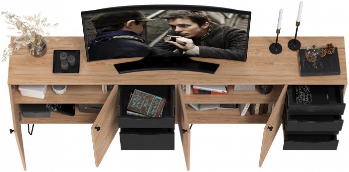 Брюс Комод-тумба 16.233 + Брюс Комод-тумба 16.233, цвет чёрный/Battle rock Santiago, ШхГхВ 226,8х38,3х85,6 см., универсальная сборка