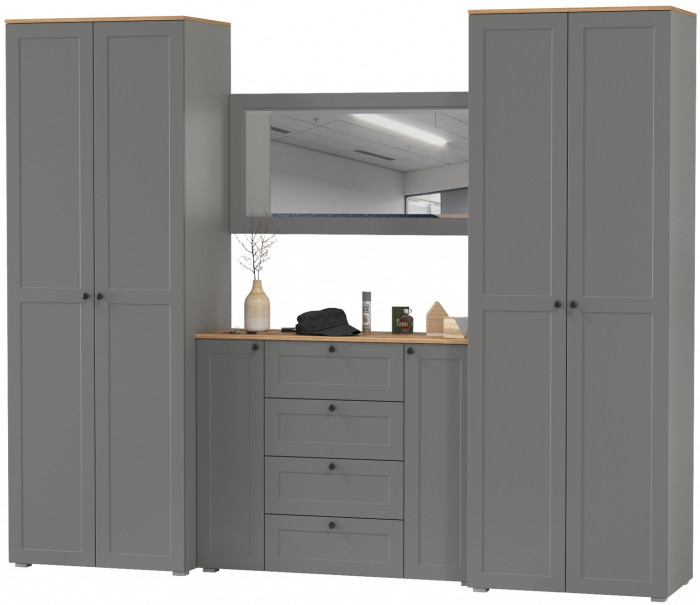 Остин Прихожая 26, цвет серый графит/дуб крафт золотой, ШхГхВ 280х54,3х229,6 см., универсальная сборка