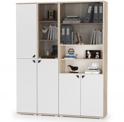 КР100 Бостон № 48, цвет дуб эндгрейн элегантный/фасады МДФ милк рикамо софт, 13.154+13.155+13.156, ШхГхВ 154х35,1х194,4 см., универсальная сборка