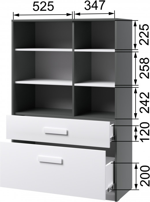 Кэнди Шкаф книжный КШ-2 графит/белый