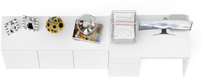 Мори Стол компьютерный МС-1 левый + Комод МК1200.3, цвет белый, ШхГхВ 210,4х50х76,6 см., выдвижной ящик слева, НЕ универсальная сборка