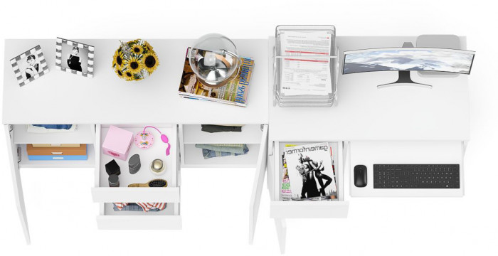 Мори Стол компьютерный МС-1 левый + Комод МК1200.3, цвет белый, ШхГхВ 210,4х50х76,6 см., выдвижной ящик слева, НЕ универсальная сборка