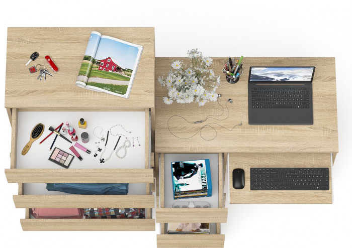 Мори компьютерный стол МС-6 левый + Комод МК700.5, дуб сонома