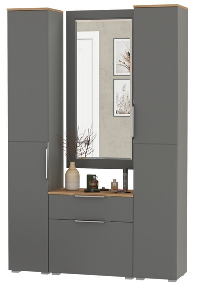 Октава Прихожая 43, цвет серый графит/дуб крафт золотой/фасады МДФ серый графит, ШхГхВ 129,3х35,4х197,6 см., универсальная сборка