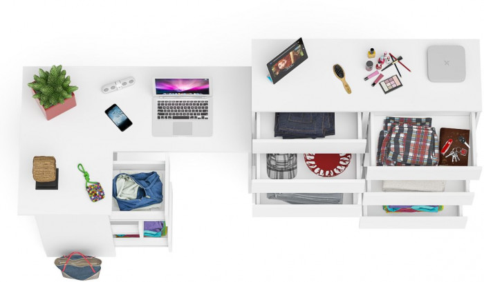 Мори Стол компьютерный МС-16 левый + Комод МК1200.10, цвет белый, ШхГхВ 244,8х84,9х115 см., выдвижные ящики слева, НЕ универсальная сборка