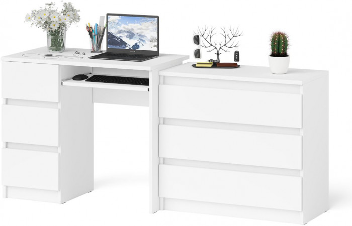 Мори Стол компьютерный МС-6 левый + Комод МК800.1, цвет белый, ШхГхВ 170,4х50х76,6 см., выдвижные ящики слева, НЕ универсальная сборка
