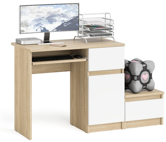Мори компьютерный стол МС-1 правый + Тумба ТМП400.1, дуб сонома/белый