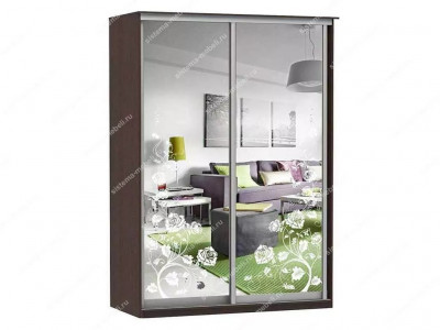 Шкаф купе Модерн 1490х600 2-х дверный 2-х секционный зеркальный с пескоструем №3 венге